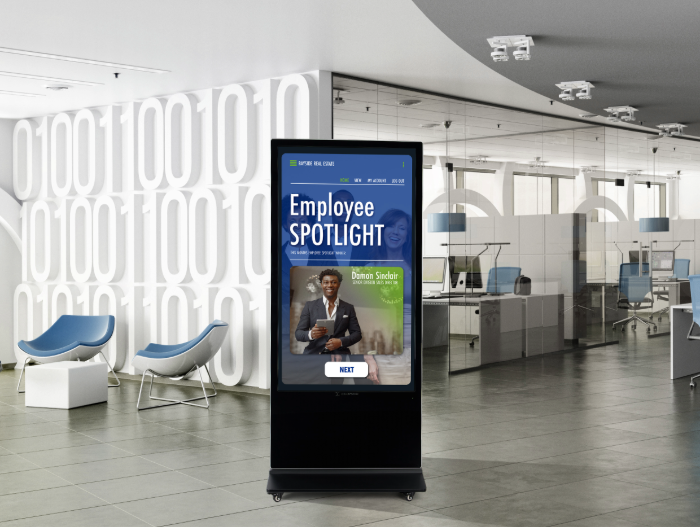 digital signage poster in a lobby